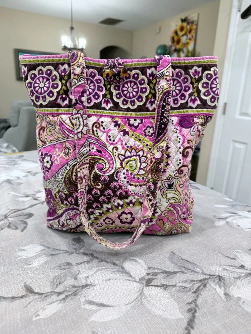 Vera Bradley Very Berry Paisley Quilted Tote Pink Purple Floral Paisley Retired